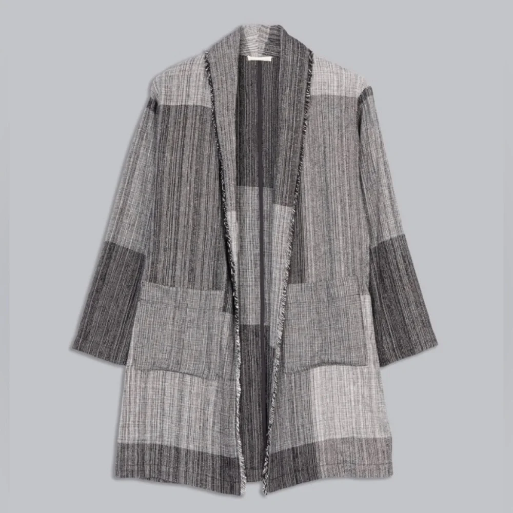 EILEEN FISHER hazy blocks organic cotton shawl jacket Great Autumn Weather - Picture 3 of 10